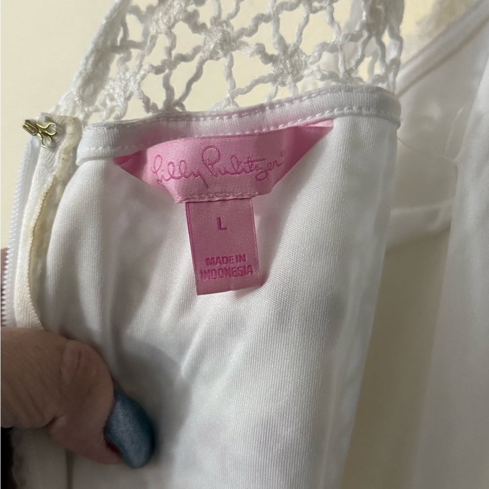 Lilly Pulitzer Jaimie Crochet Shift Dress, color resort white, size L - Picture 10 of 16